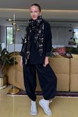 Made in Italy Cooper Needlecord Boat Cowl Neck Top Black